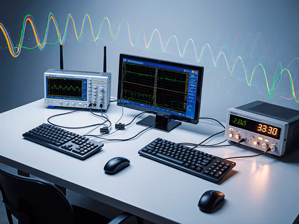 wireless_keyboard_stress_testing_setup_with_oscilloscope_and_rf_interference_equipment